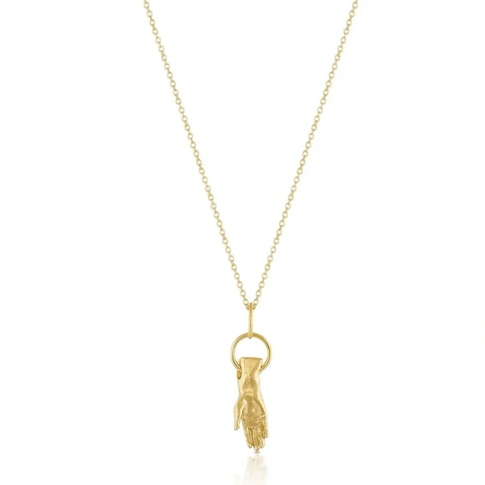 14K Gold Open Hand Talisman Necklace and Pendant - Picture 2 of 6